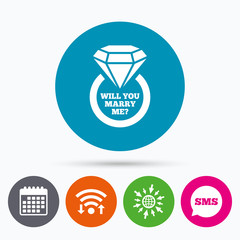 Marry me ring sign icon. Engagement symbol.