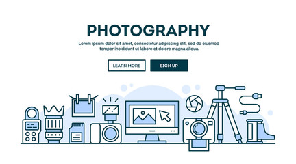 Photography equipment, concept header, flat design thin line style - 110119472