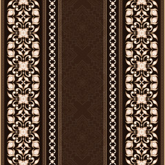 Decorative golden seamless border on a brown background