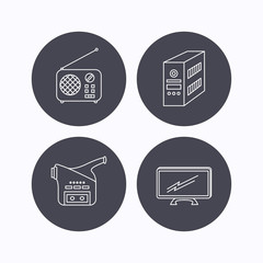 Radio, TV and video camera icons.