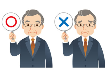 マルバツ回答　中年男性　ビジネス　表情セット