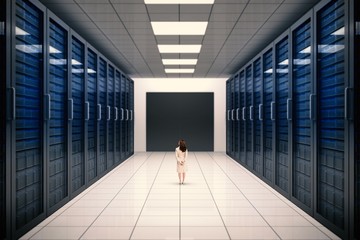 Composite image of rear view of businesswoman
