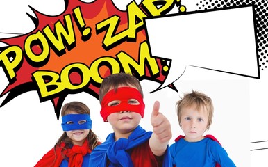 Composite image of children dressed as superman - obrazy, fototapety, plakaty