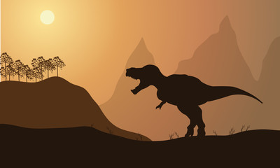 silhouette of tyrannosaurus in fields