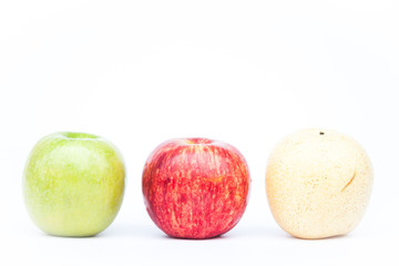 Three different kind of apples on white background