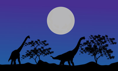 Silhouette of brachiosaurus at the night