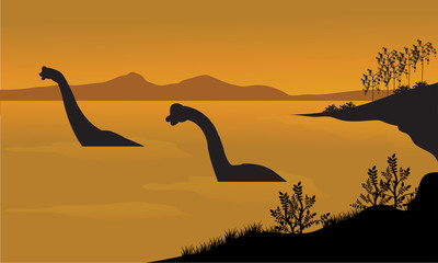 Silhouette of brachiosaurus in the water