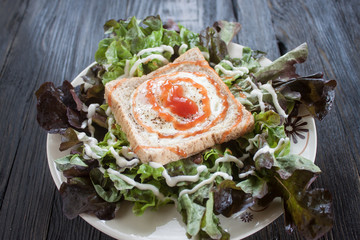 Fried egg bread on Vegetable