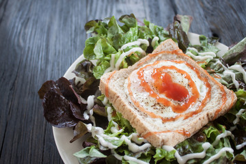 Fried egg bread on Vegetable