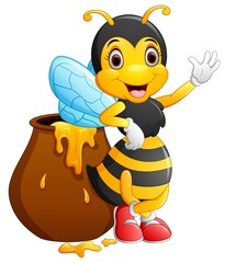 Cute bee cartoon waving