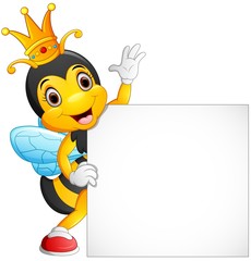 Cartoon bee hold blank sign