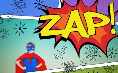 Composite image of masked girl pretending to be superhero