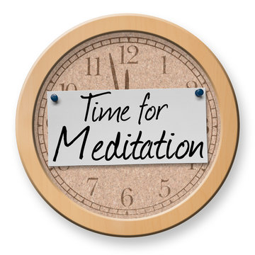 Time for Meditation text on clock bulletin board sign
