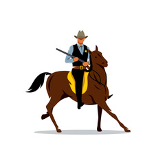 Vector Sheriff with Gun and the Horse Cartoon Illustration.