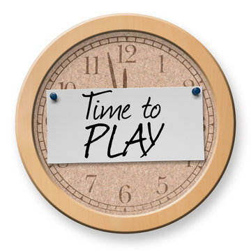 Time to Play text on clock bulletin board sign