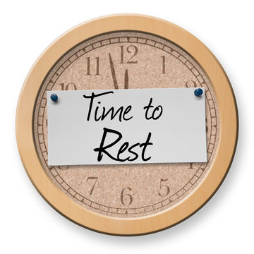 Time to Rest text on clock bulletin board sign