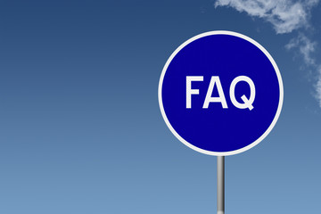  road sign with text FAQ