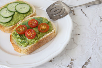 Green sourdough open face sandwiches toast