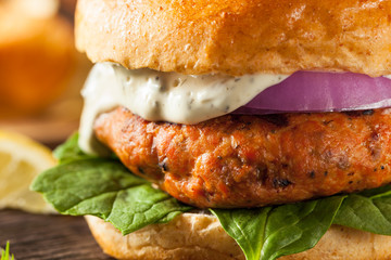 Homemade Salmon Burger with Tartar Sauce