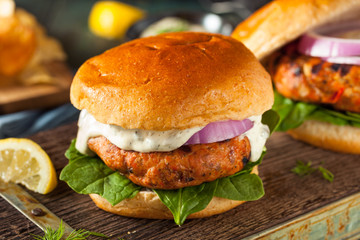 Homemade Salmon Burger with Tartar Sauce