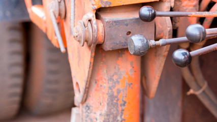 Old crane truck hydraulic control.