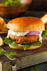 Homemade Salmon Burger with Tartar Sauce