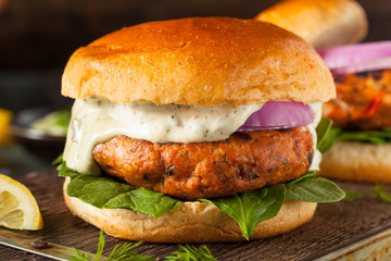 Homemade Salmon Burger with Tartar Sauce