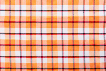 Close up of empty red checkered tablecloth with copy space