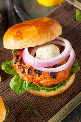 Homemade Salmon Burger with Tartar Sauce