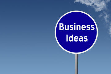 Sign with text Business Ideas on sky background
