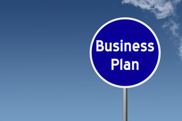 Sign with text Business Plan on sky background
