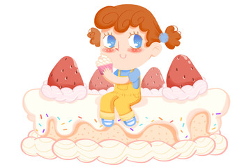 Creative Illustration and Innovative Art: Girl's Happy Birthday. Realistic Fantastic Cartoon Style Artwork Scene, Wallpaper, Story Background, Card Design
