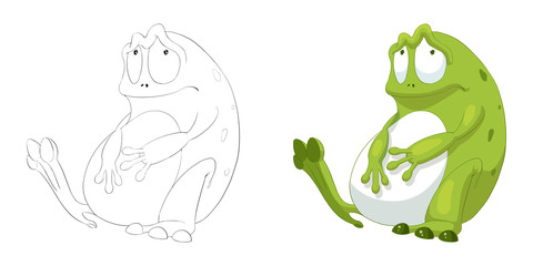 Creative Illustration and Innovative Art: Animal Set: The Sketch Line Art and Coloring Book: Big Belly Frog. Realistic Fantastic Cartoon Style Artwork Scene, Wallpaper, Story Background, Card Design
