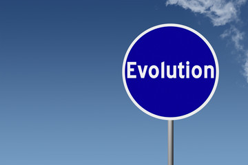 Sign with text Evolution on sky background