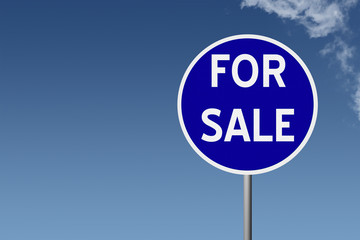 Sign with text For Sale on sky background