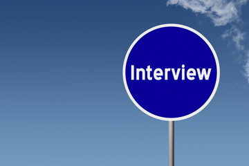 Sign with text Interview on sky background