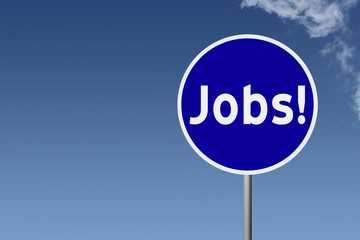 Sign with text Jobs on sky background