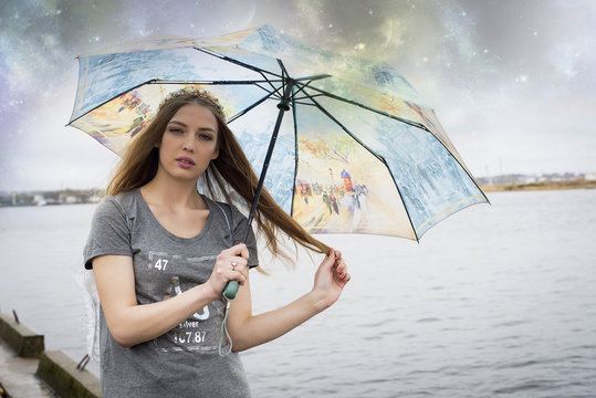 Woman with umbrella,rainy day
