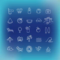 Summer icon set. Hand drawn design element. Collection of vector line icons. Suitable for website design or printed products of travel company