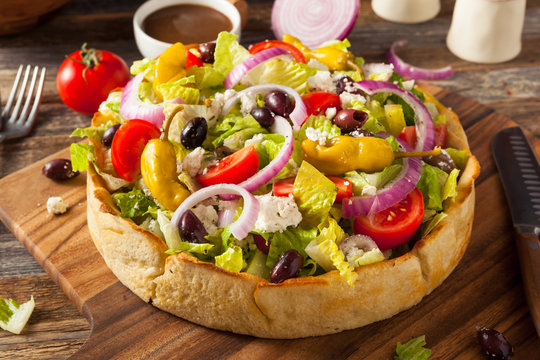 Homemade Greek Salad in a Bread Bowl