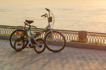 Fototapeta premium Bicycle on the embankment of the river Volga 