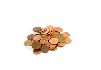 Pile of coin on white background