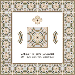 Antique tile frame pattern set_347 Round Circle Frame Cross Flower