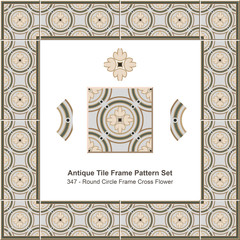 Antique tile frame pattern set_347 Round Circle Frame Cross Flower