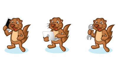 Brown Sea Otter Mascot with tools