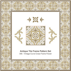 Antique tile frame pattern set_356 Vintage Curve Cross Frame Flower