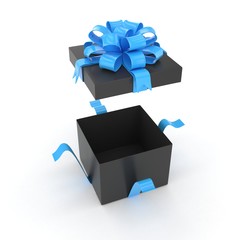 open gift box with bows isolated on white. 3d rendering.