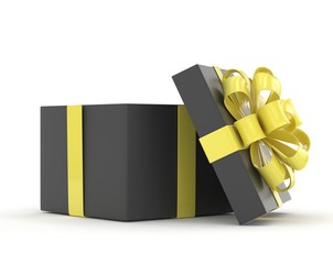 open gift box with bows isolated on white. 3d rendering.