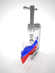 Russia's flag in clamp, crisis, sanction concept. 3d rendering.
