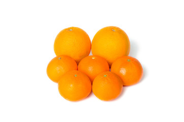 A heap of mixed citrus fruit including oranges and mandarines is
